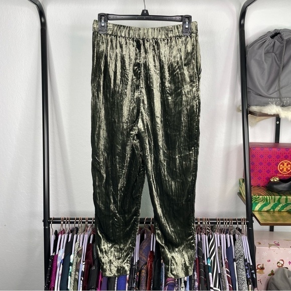 ETT:TWA by Anthropologie Olive Green Crushed Velvet Pants - Picture 7 of 7